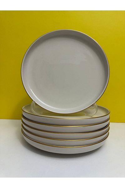Kütahya Porselen Moderna Series Gold Gilded 19 Cm Cream Dessert Plate Set of 6