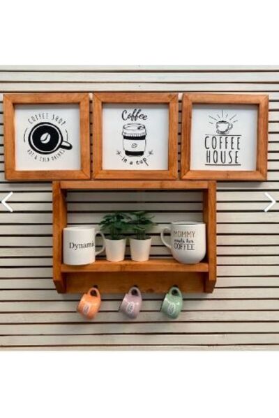 Tooall Ahşap Çerçeveli Kahve Köşesi Mutfak Dekoru Fincan Askılıklı