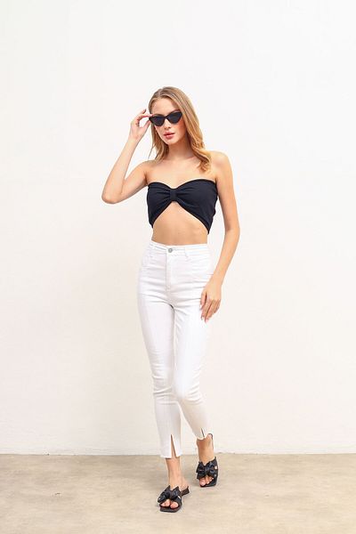 Perryes Women's Front Slit Lycra Siknny Pants/jeans White