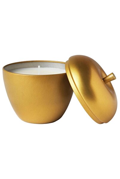 IKEA 1 Gold Rengi Metal Kutuda Vanilya Kokulu Mum Elma Kokulu Altın
