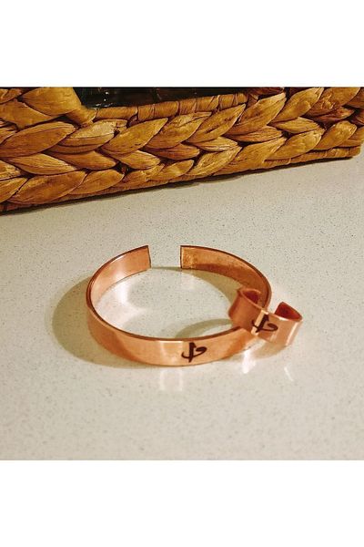 DA Cooper Design Copper Bracelet Elif & Vav Symbol Bracelet & Ring Set 45 Gr Copper