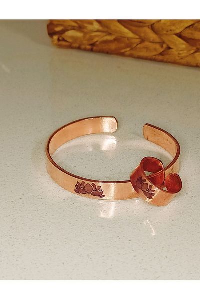 DA Cooper Design Copper Bracelet Lotus Flower Motif Lucky Bracelet & Ring Set 45 Gr Copper