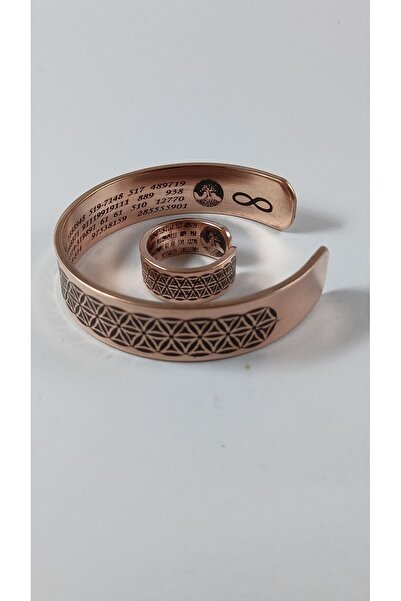 DA Cooper Design Copper Flower of Life Motif Number Section Lucky Bracelet & Ring Set 60 gr
