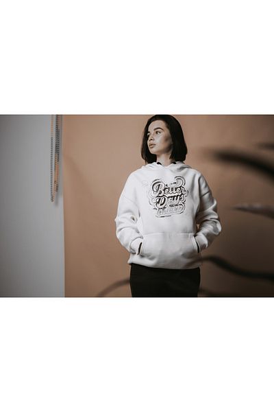 LAND MODA Oversize Λευκό Φούτερ με κουκούλα - Με στάμπα