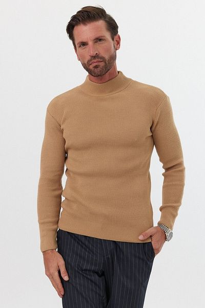 Livio Ferri Мъжки пуловер с поло Slim Fit от трикотаж - Поло яка