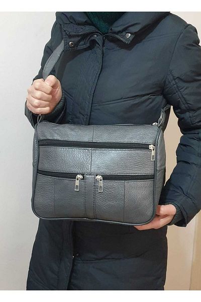 atter Geantă de damă din piele naturală gri