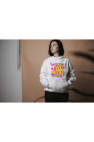 LAND MODA Oversize Λευκό Φούτερ με κουκούλα - Με στάμπα