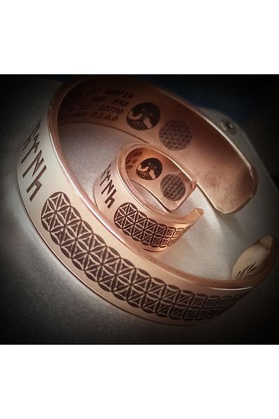 DA Cooper Design Copper Flower of Life Motif FTNH Number Sequency Lucky Bracelet & Ring Set 60 Gr