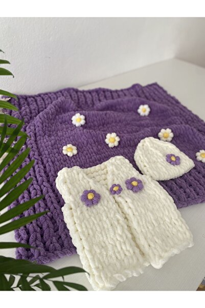 ÖRGÜCÜ DESİGN Puffy Yumoş Mor Bebek Battaniyesi