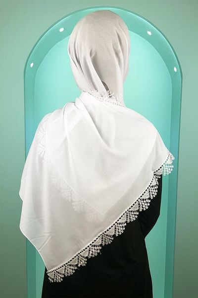 Ebruli Women's Kutaycollection Mother Chiffon Lace Needle Embroidered Ecru Hijab Prayer Mevlüt Cover Evening Dress Shawl
