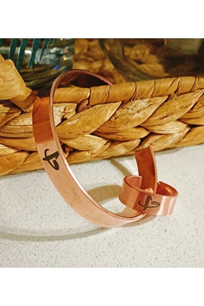 DA Cooper Design Copper Bracelet Elif & Vav Symbol Bracelet & Ring Set 45 Gr Copper