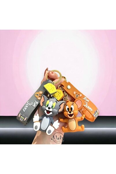 Mel's Accesoriess فاخر ثلاثي الأبعاد سيليكون توم وجيري شخصية مزدوجة (العبوة الثانية) حقيبة سلسلة مفاتيح ملحق ولعبة أطفال