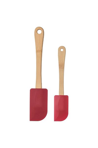 IKEA Vınterfınt Set of 2 Red Silicone Spatula Set with Bamboo Handle and Removable Head 29 Cm