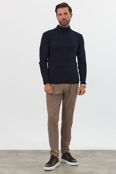 Livio Ferri Мъжки пуловер с поло Slim Fit от трикотаж - Поло яка