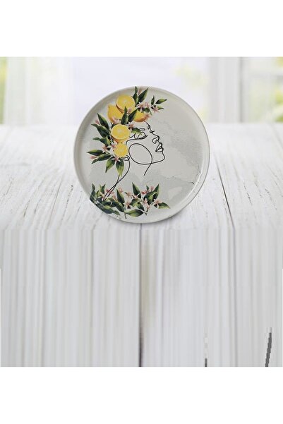 Keramika Nordic Cake Plate 22 cm Women's Figure Lemon Patterned Set of 6