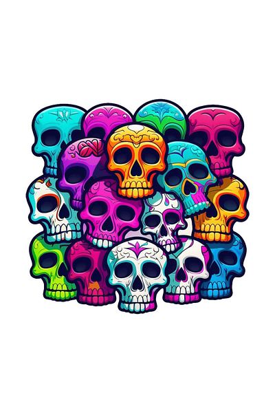 MegaSticker Autocolant crani colorat 13x13 cm - mașină, motocicletă, cască, laptop, sticlă