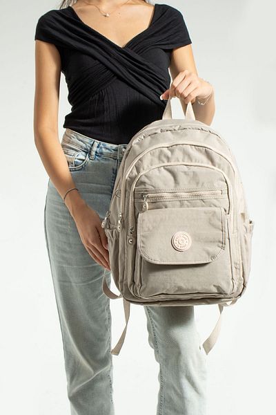 Çanta Trend Mega Size Cream Unisex Σχολική τσάντα με ρυθμιζόμενο ορθοπεδικό λουρί με 9 θήκες και θήκη για φορητό υπολογιστή