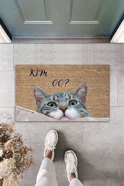 Pazarova Digital Print Who Oo? Patterned Decorative Interior and Exterior Door Mat K-7283
