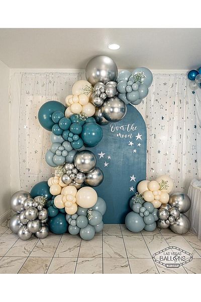 eğlencemarketi Chrome Silver Retro Deep Ocean Storm Blue and Sea Sand Balloon Chain 100Pcs