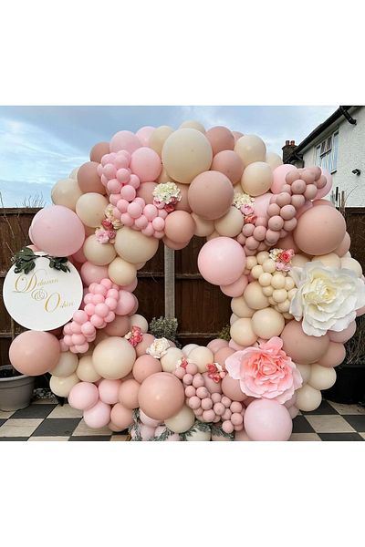 eğlencemarketi 100 Pieces Macaron Pink Sea Sand and Clay Pink Balloon Chain
