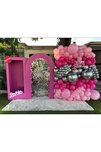 eğlencemarketi Chrome Silver Pastel Fuchsia and Macaron Pink Balloon Chain 100 Pieces