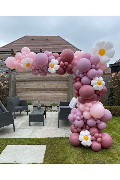 eğlencemarketi Retro Rosewood Macaron Pink Powder Pink and Wild Strawberry Balloon Chain 100 Pieces