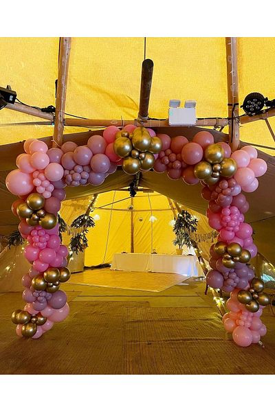 eğlencemarketi Chrome Gold Pastel Fuchsia Powder Pink and Macaron Pink Balloon Chain 100 Pieces