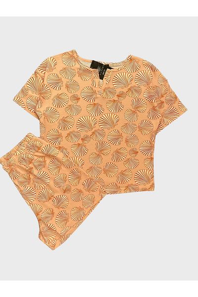 tusem butik homewear Set de pijamale de vară crepon pentru femei cu imprimeu scoici - mâneci scurte și pantaloni scurți