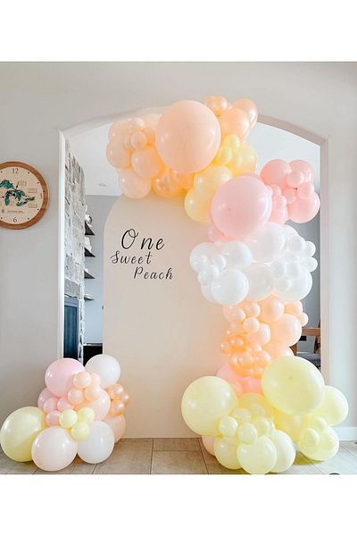 eğlencemarketi 100 Pieces Pink Salmon Macaron Balloon Chain - Yellow and White