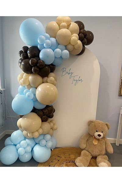 eğlencemarketi Chocolate Coffee Macaron Blue and Milk Coffee Balloon Chain 100 Pieces