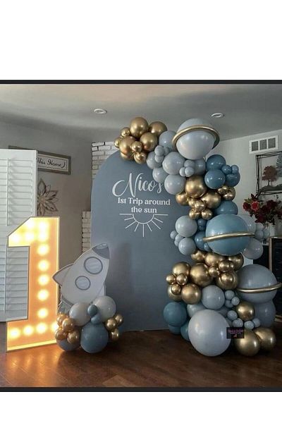 eğlencemarketi Chrome Gold Deep Ocean and Storm Blue Balloon Chain 100 Pieces