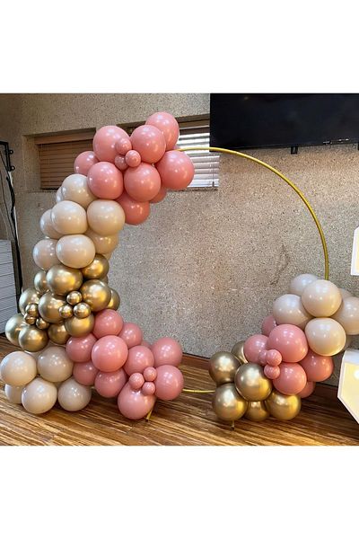 eğlencemarketi Chrome Gold Sea Sand and Rosewood Balloon Chain 100 Pieces