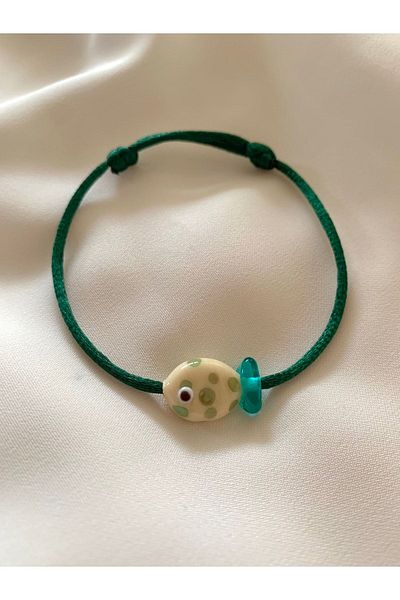 Atelier Çağla Green Fish Bracelet with Murano Glass Beads