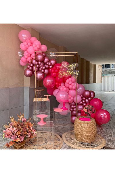 eğlencemarketi Chrome Pink Pastel Fuchsia and Flamingo Pink Balloon Chain 100 Pieces