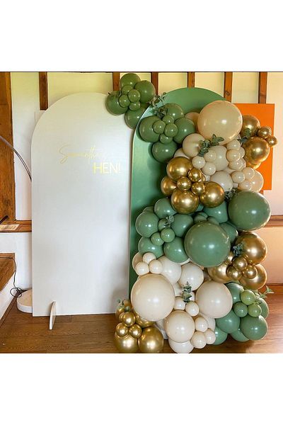 eğlencemarketi Chrome Gold Retro White And Mildew Green Balloon Chain 100 Pieces