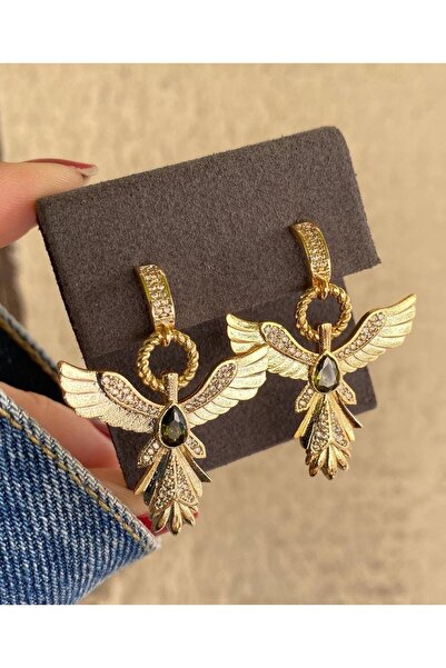 Bubbleatelier Anka kuşu yeşil gold küpe