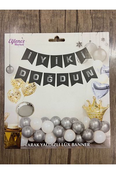 eğlencemarketi Happy Birthday Text Luxury Gilded Banner Black Silver