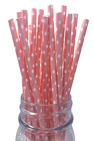 eğlencemarketi Pink Polka Dot Paper Straws 25 Liters