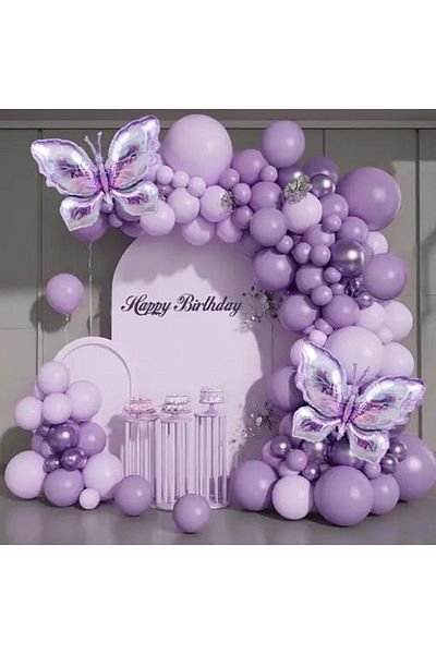 eğlencemarketi 100 Pieces Chrome Purple Pastel and Macaron Lilac Balloon Chain