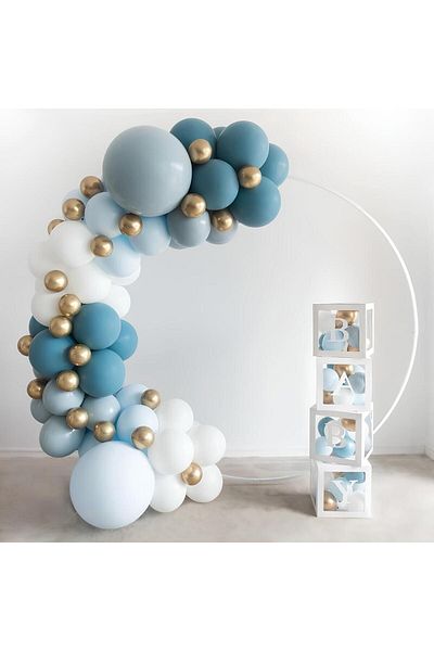 eğlencemarketi Gold Chrome Pastel White Storm Blue and Deep Ocean Balloon Chain 100 Pieces