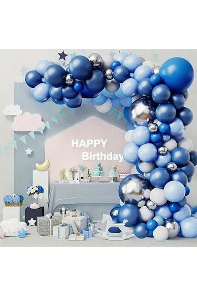 eğlencemarketi 100 Pieces Chrome Silver Pastel Navy Blue and Macaron Blue Balloon Chain