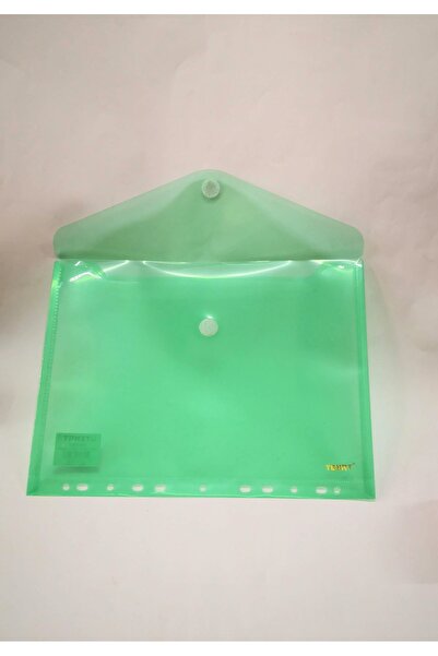 Temat Yeşil Delikli Çıtçıtlı Zarf Dosya A4 Boy Tek Bölmeli Plastik Düz Renk