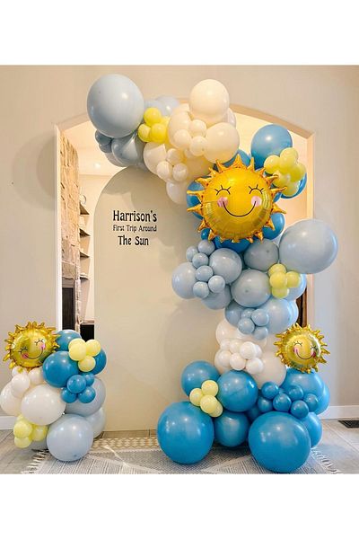 eğlencemarketi 100 Pieces Pastel Dark Blue, Macaron Yellow and White Balloon Chain - Storm Blue