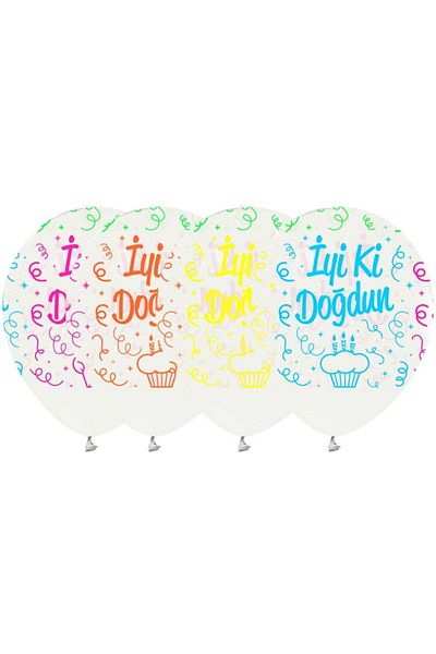 eğlencemarketi All-round Fluorescent Happy Birthday Printed Transparent Balloon 15 Pieces