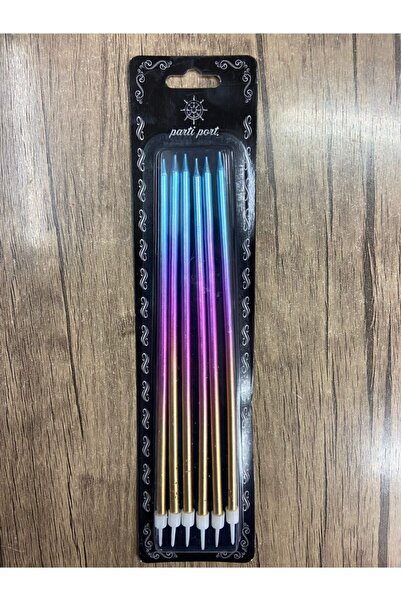 eğlencemarketi 14 cm Uzun Pasta Mumu 6 Lı Gökkuşağı Renkli