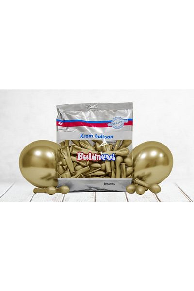 eğlencemarketi 6 Inch Small Size Chrome Balloon 50 Pieces Gold