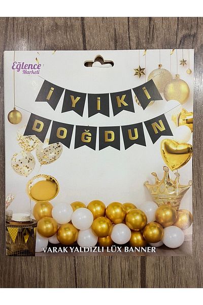 eğlencemarketi Happy Birthday Text Luxury Gilded Banner Black Gold