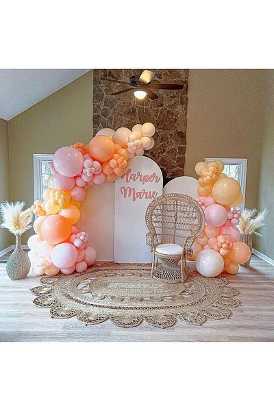 eğlencemarketi 100 Pieces Pink Salmon and Yellow Macaron Balloon Chain