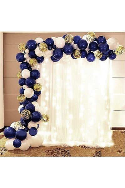 eğlencemarketi White Midnight Blue Gold Confetti Balloon Chain Set