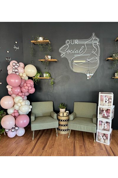 eğlencemarketi Retro Chrome Silver Rosewood Pink Blush and White Balloon Chain - 100 Pieces